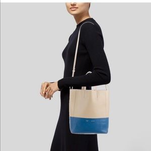 Celine two tone Cabas tote bag blue beige leather cross body strap